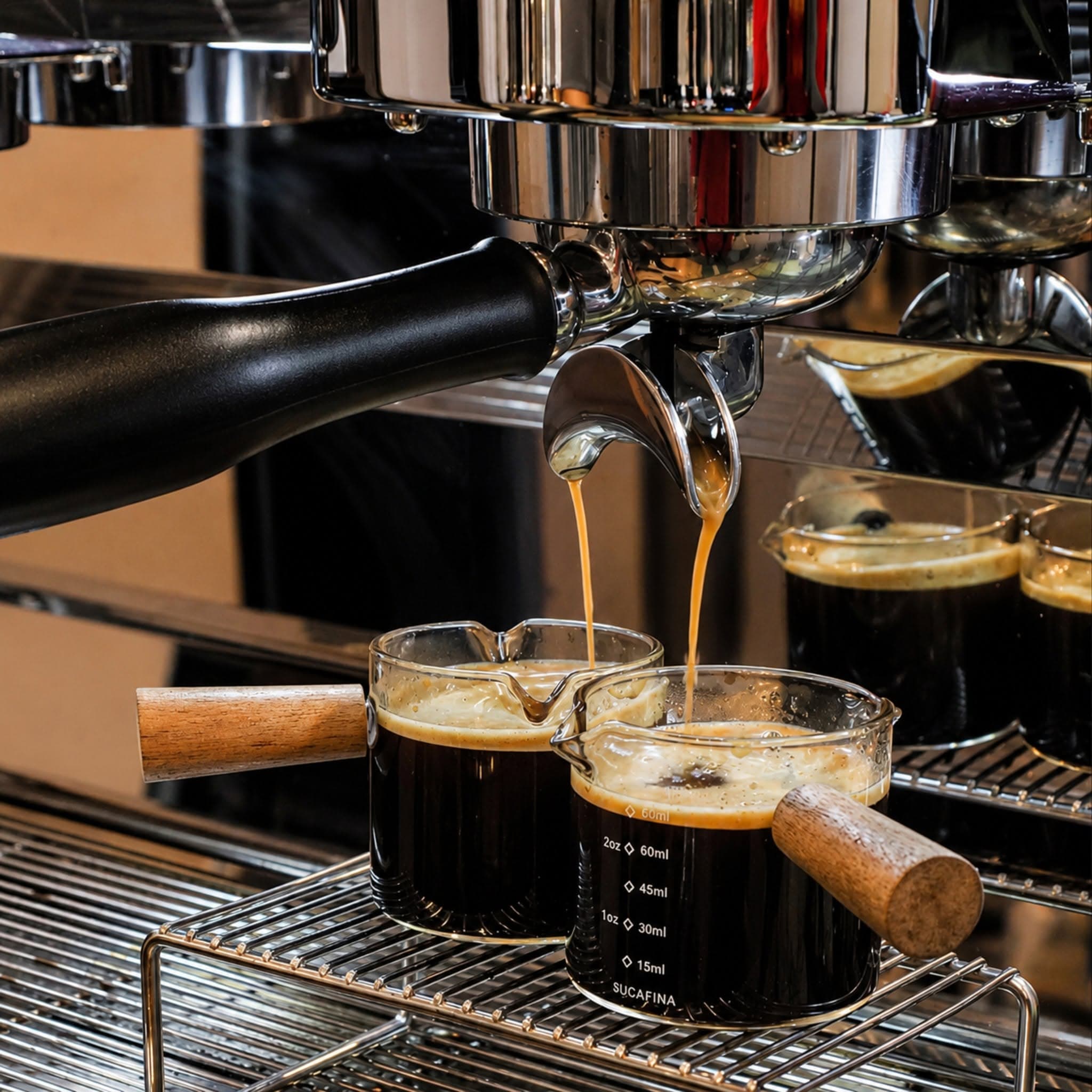 Fresh espresso pulled at the bar